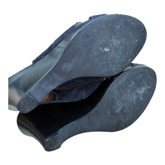 Collection by Chadwick's Navy Open Toe Wedge Heels Sling back Size 9 Womens - Picture 5 of 7